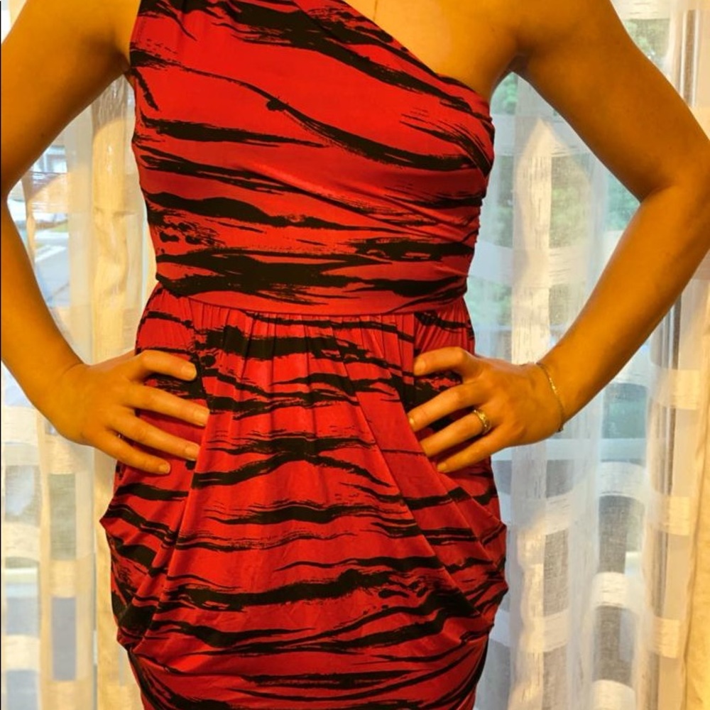 Women’s one shoulder red and black mini dress